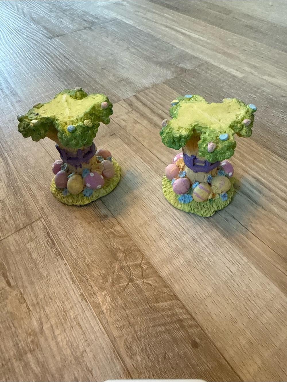 Decorative Easter Tree Figurines - Set of 2, Green and Pastel